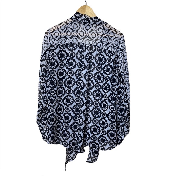 Lane Bryant Black White Floral Sheer Button Up Top - Picture 3 of 10